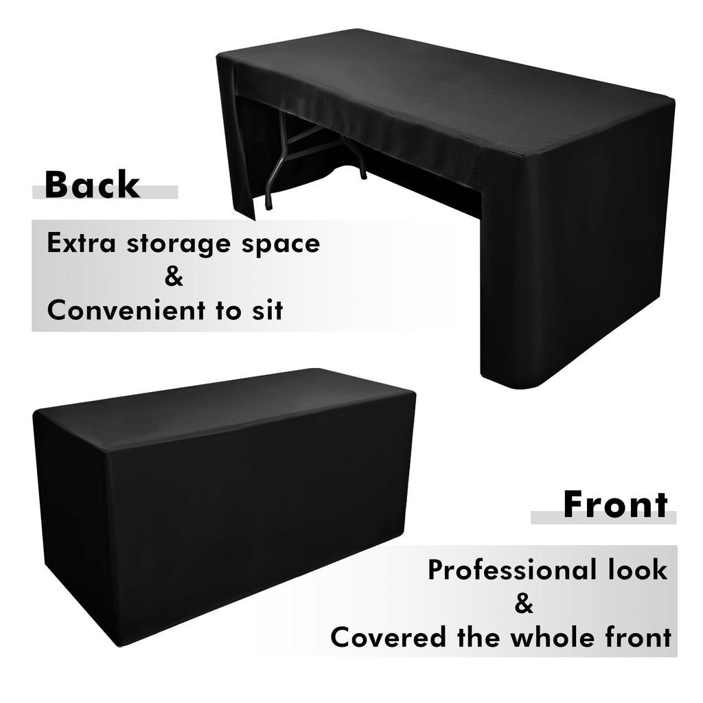 Open Back Fitted Table Cloths For 8 Foot Rectangle Tables Black 2 Pcs