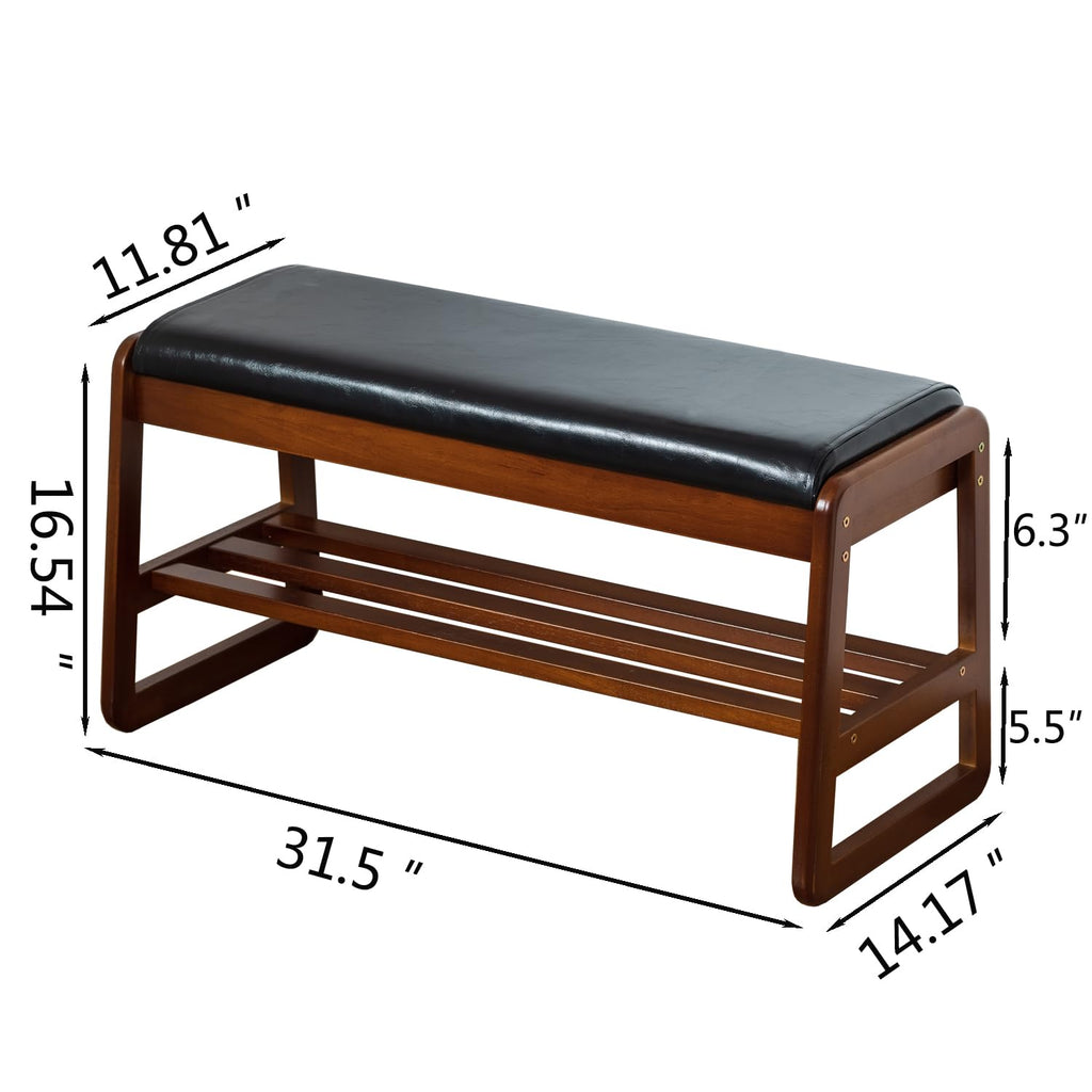 Solid Wood Shoe Rack Bench with Flip-Top Storage, Black, 31.5"