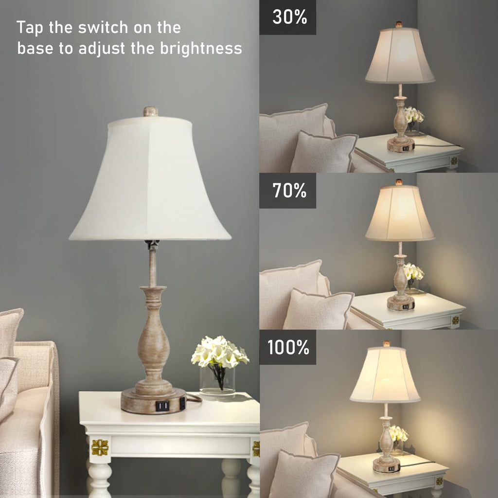 Farmhouse Table Lamp Touch Control 3-Way Table Lamp with USB Charge