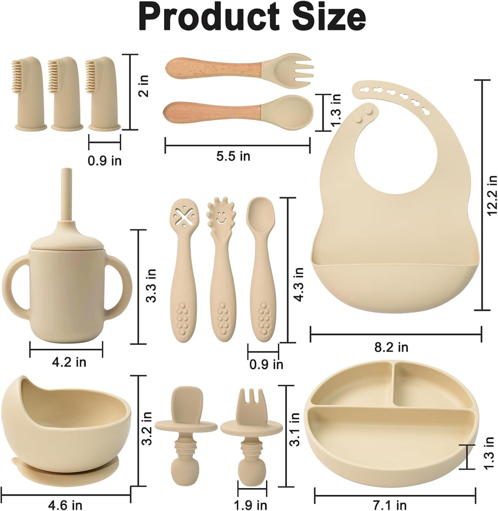 Feeding Set 14 Pcs, Baby Led Weaning Set, 6M+, Beige