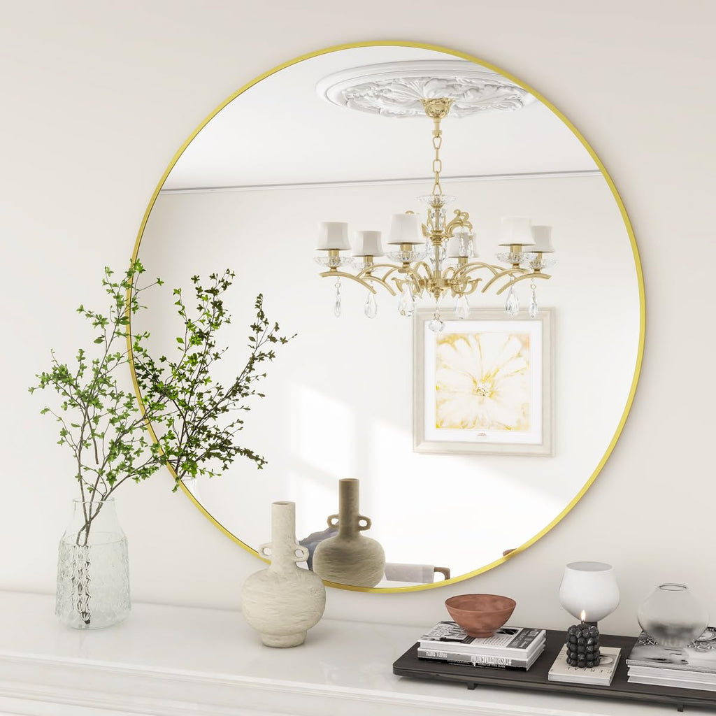 20 Inch Round Mirror, Metal Frame Circle Mirror, Gold
