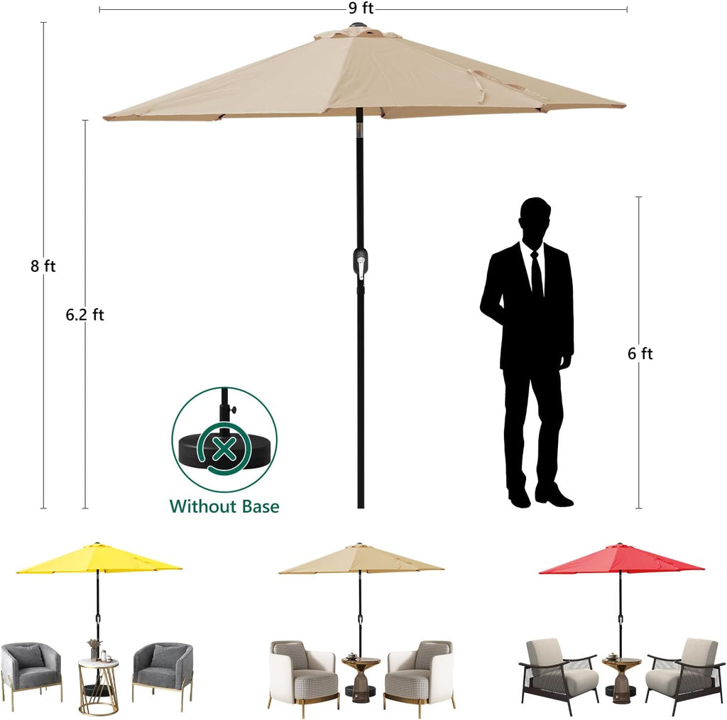 9FT Patio Umbrella, Outdoor Table Market Umbrella with Push Button Tilt & Crank