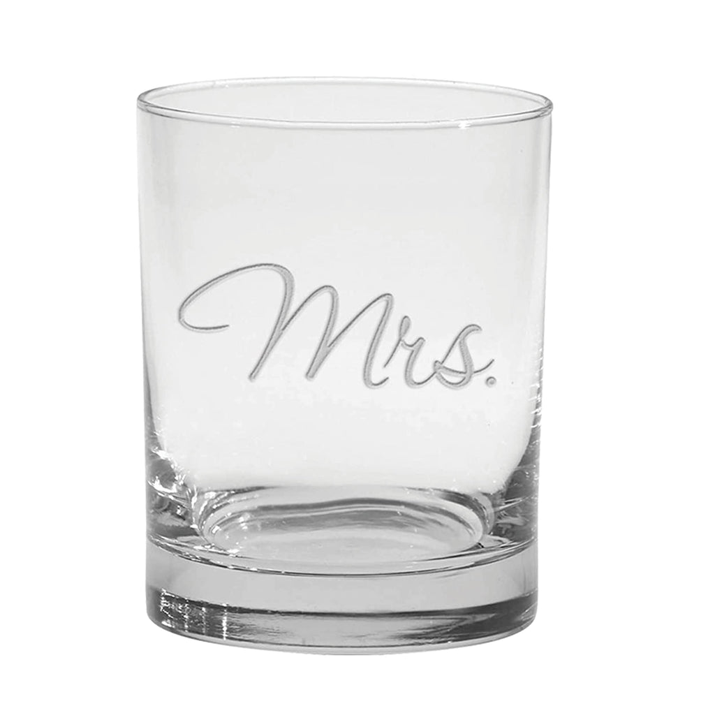 Mr. & Mrs. Deep Etched (DOF) Double Old Fashioned Glasses, 13.5-Ounce (Gift Boxed, Set of 2)