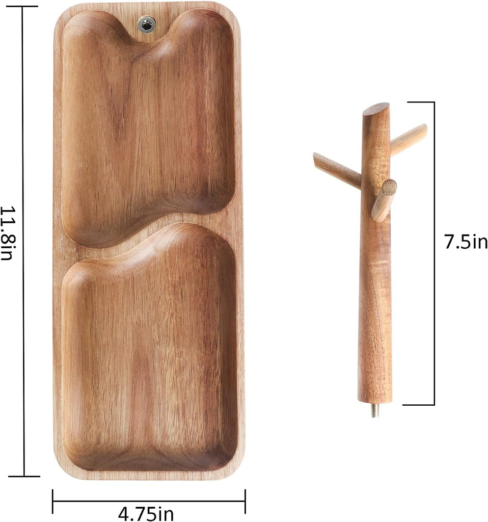 Wood Key Tray for Entryway Table, Jewelry Tray, Catchall Tray with 3 Stand Hanging Organizer, for Rings, Phone