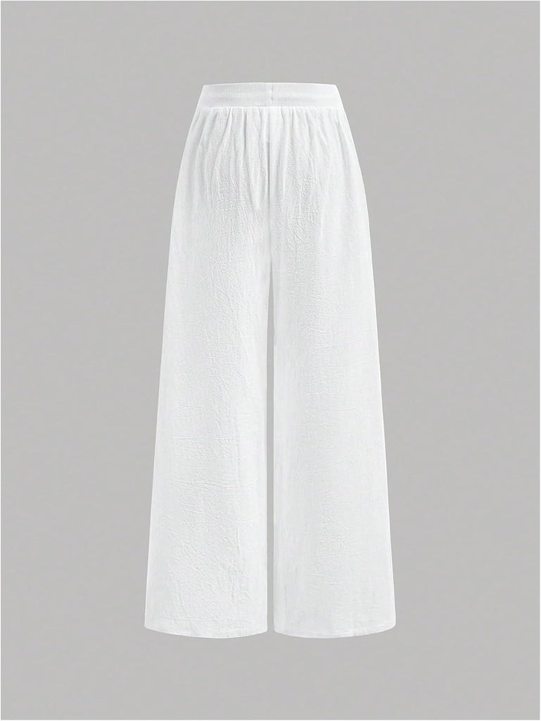 Girl's Wide Leg Casual Linen Pants Elastic High Waisted Trousers