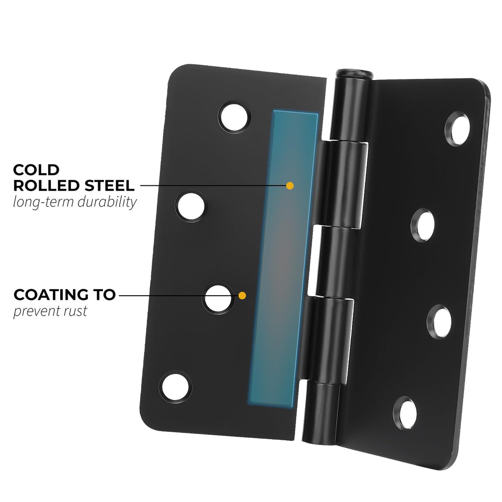 18 Pack Door Hinges 4 Inch Matte Black with 1/4" Radius Corners