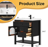 30" Black Freestanding Bathroom Vanity with Sink - Vanity Cabinet with Adjustable Feet