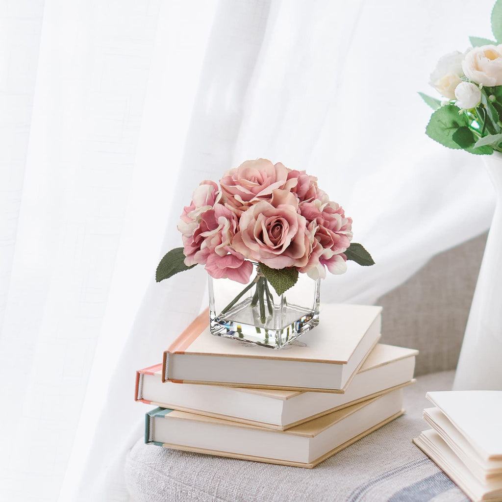 Pink Artificial Flowers in Vase - Hydrangea, Peony, Rose Silk Floral Arrangements Table Shelf Decor