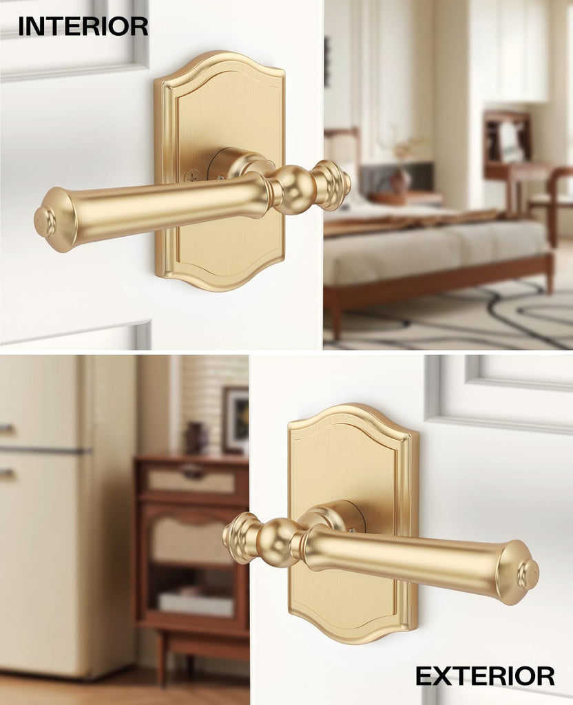 1 Pack Brushed Satin Brass Passage Interior Door Handles