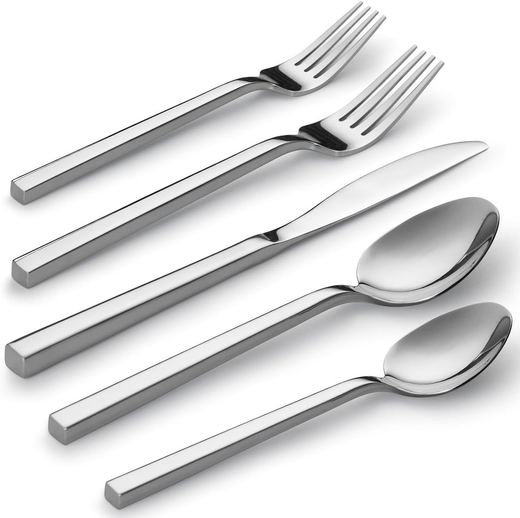 Cube 40-Piece Forged Stainless Steel Flatware Set Cutlery Set, Silverware Set Service for 8, Mirror Finish