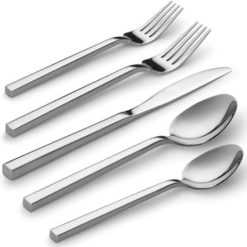 Cube 40-Piece Forged Stainless Steel Flatware Set Cutlery Set, Silverware Set Service for 8, Mirror Finish