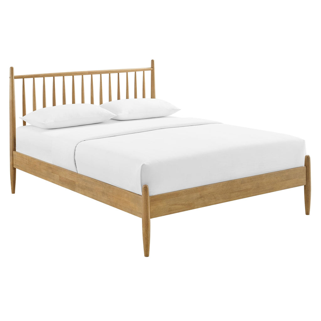 Zane Queen Size Spindle Bed in Light Oak - Solid Wood Platform Bed Frame with Headboard, No Box Spring Needed