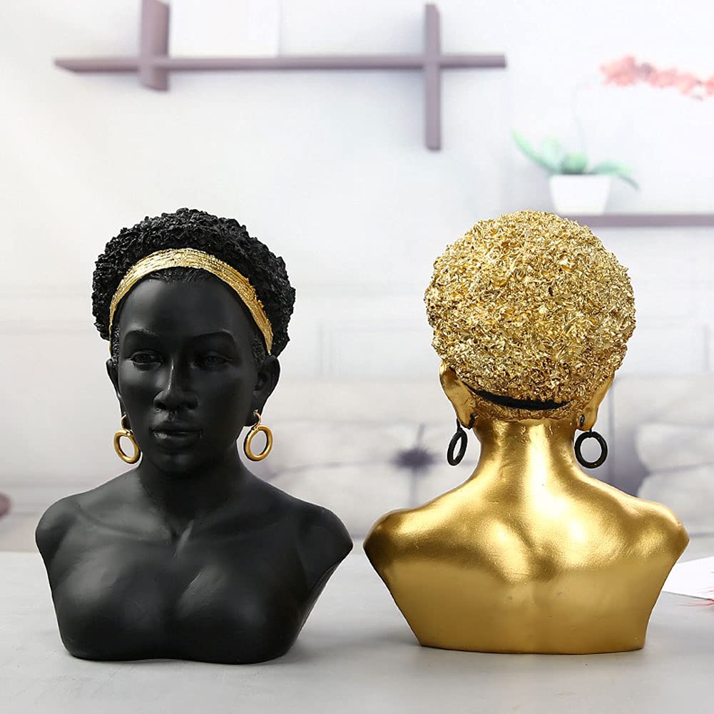 African Art Black Bust Sculptures, Modern Decor African American Bust Statue, Creative Resin African Woman Black