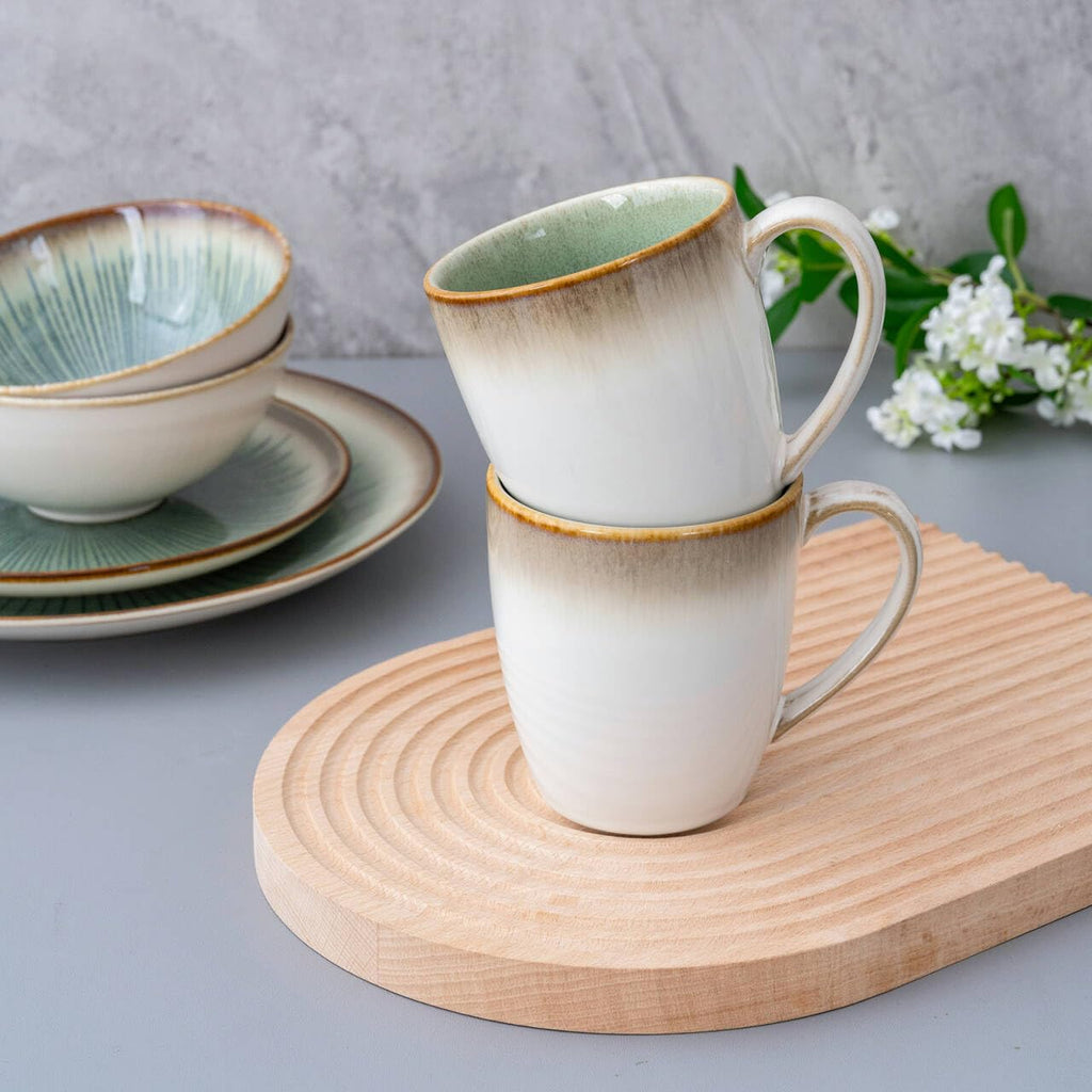 Dinnerware Set Green Stoneware 16 Pieces Service for 4, Stoneware Plates and Bowls Set Highly Chip Dishwasher
