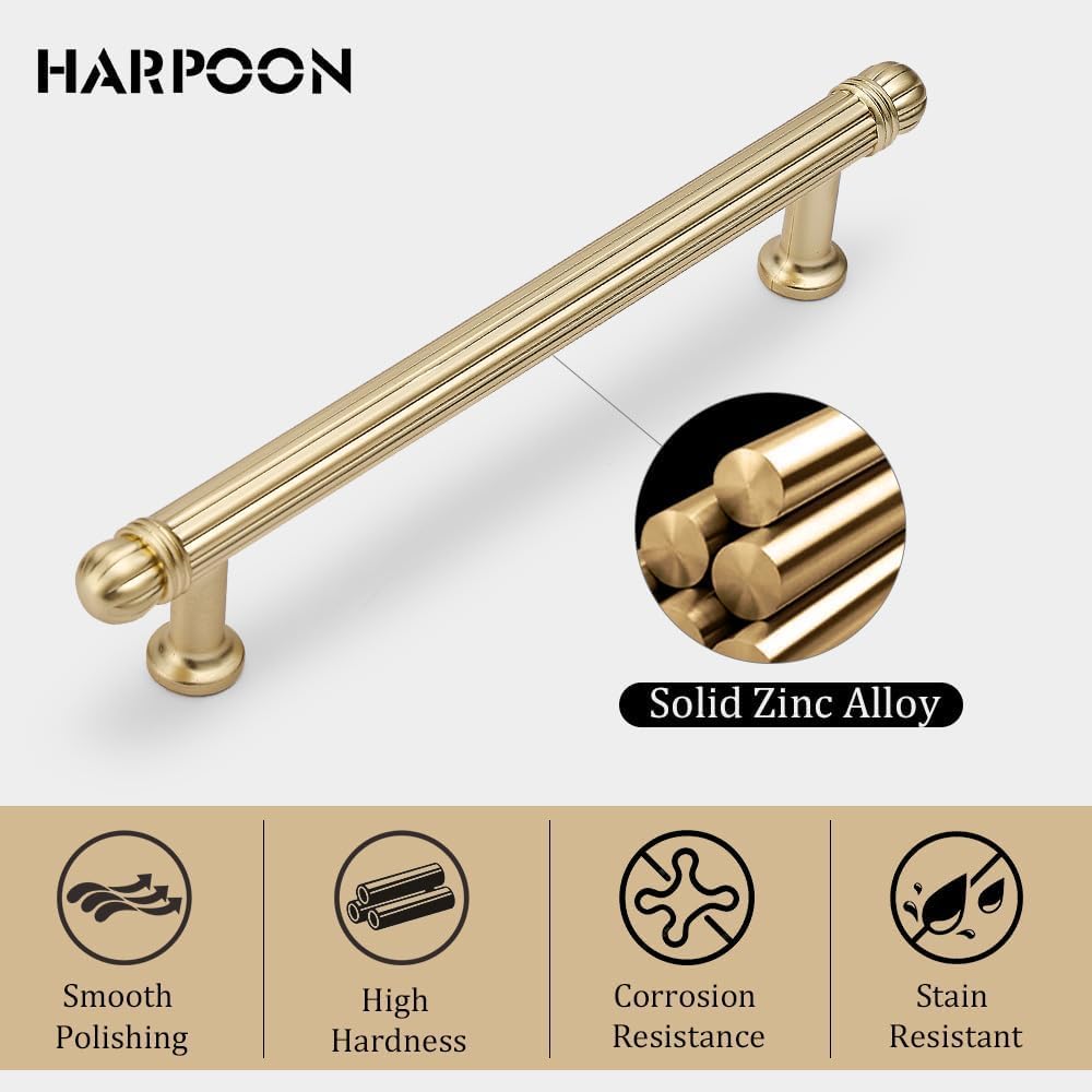 10 Pack 5" Fluted Cabinet Handles Antique Brass Bar Drawer Pulls