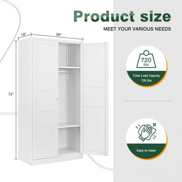 Wardrobe Armoire Closet, 72" H Metal Storage Cabinet with Adjustable Shelves and Hanging Rod, Bedroom Armoire Cabinet