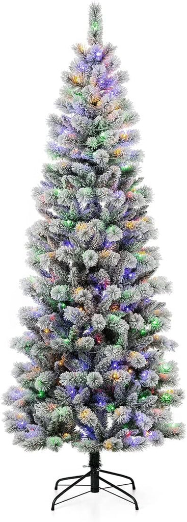 Prelit Christmas Tree, Flocked Artificial Christmas Tree, Pencil Christmas Tree Portland Snowy Pine with 300