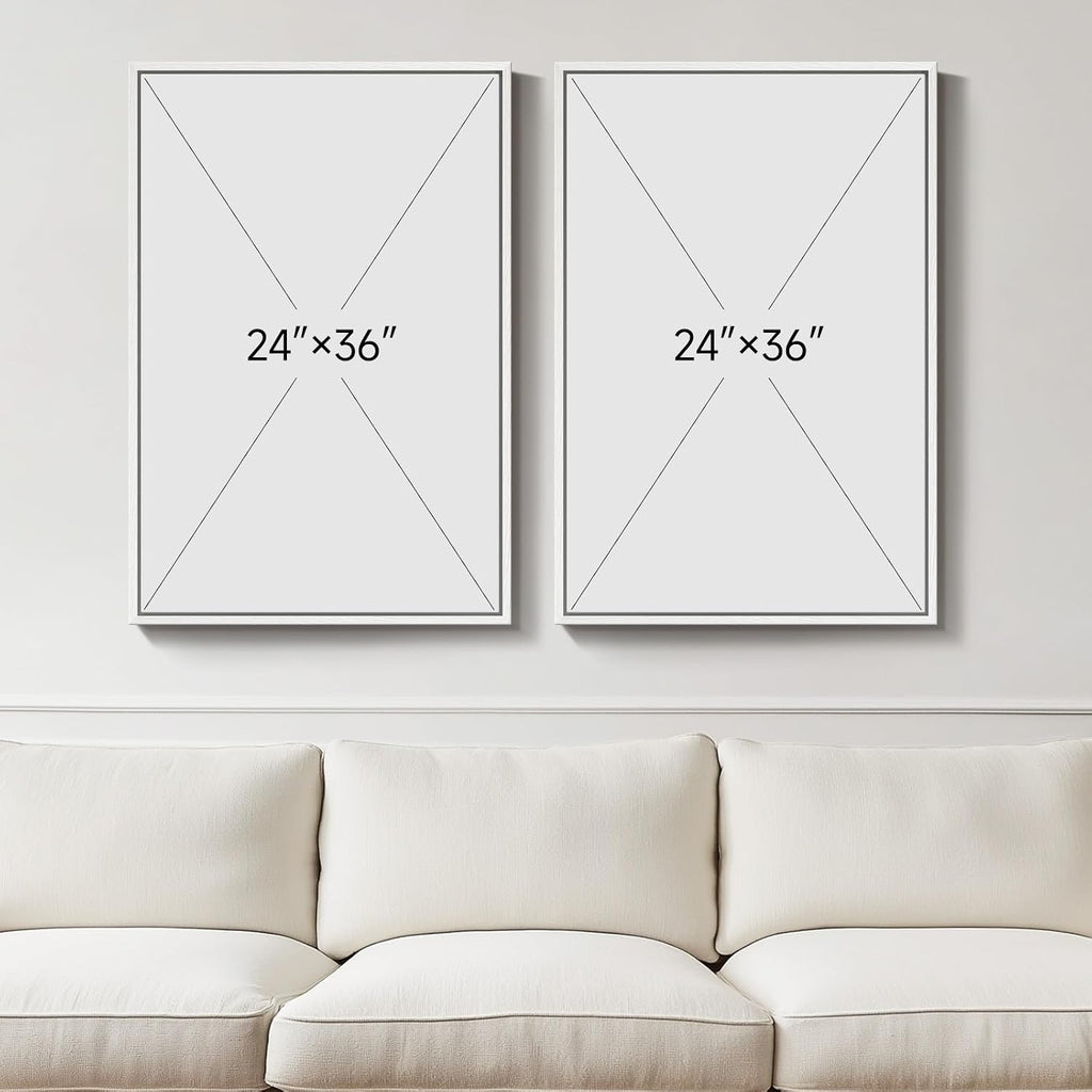 Large White Framed Blue and Gold Abstract Canvas Wall Art, 2 Piece Modern Minimalist Prints Paintings Artwork