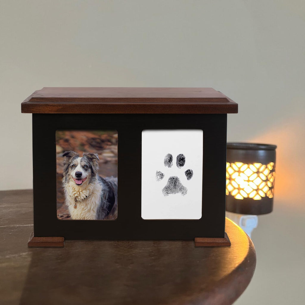 X Large Dog Urn for Ashes & Paw Print Kit, Solid Wood, Up to 150 lbs