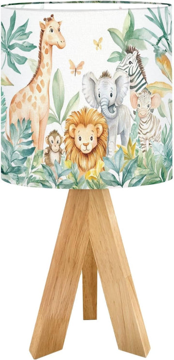 Cute Kids Bedside Desk Table Lamp Watercolor Jungle Animal Forest Lion Monkey Giraffe Zebra Lion Cub Children