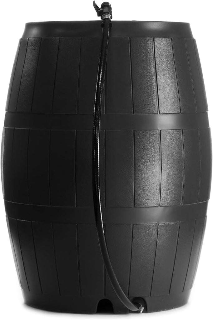 Rain Barrel, Flat-Back Rainwater Catcher with Spigots, 50 Gallon, Black - Portable Water Storage Container Tank