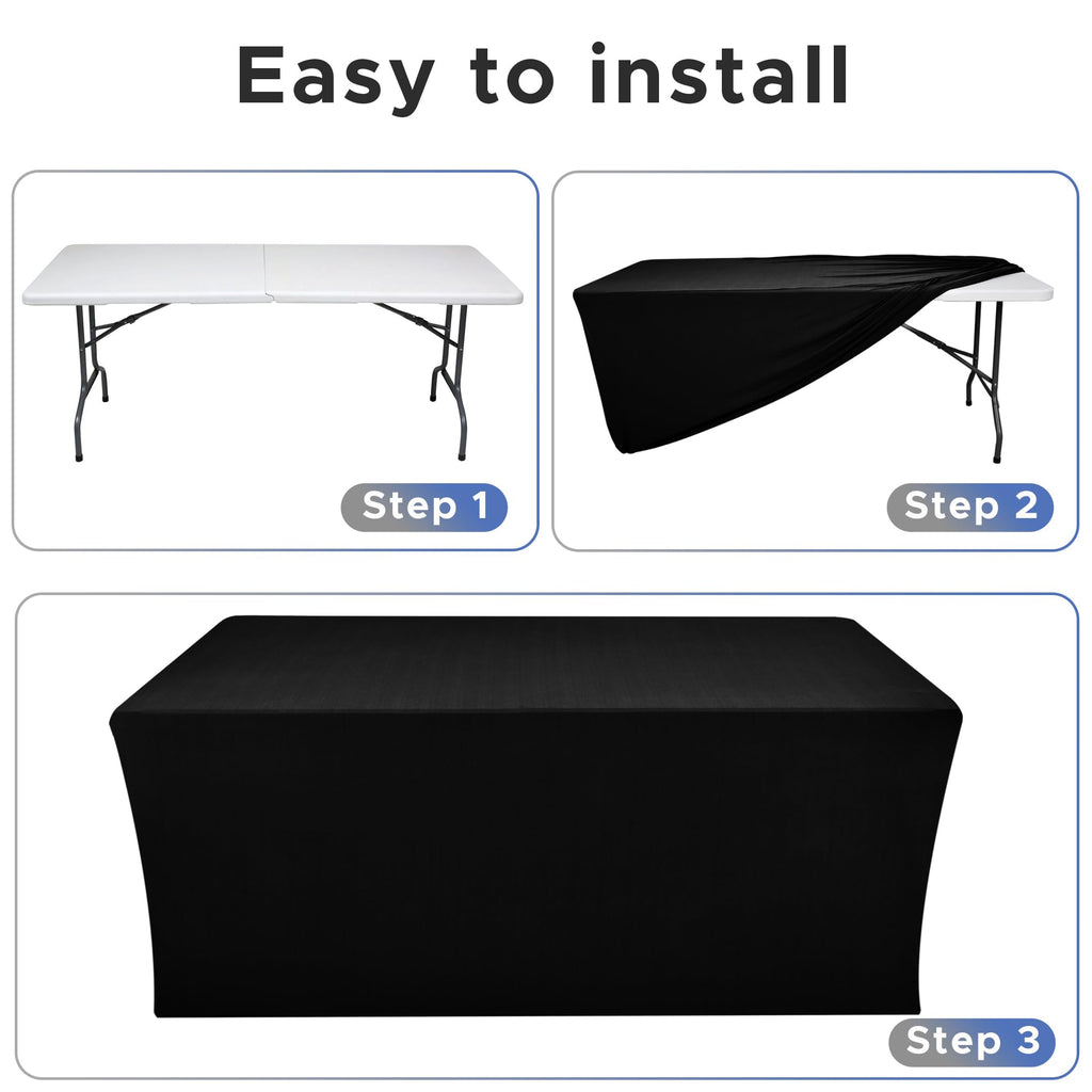 Black Rectangle Spandex Table Clothes For 6 Foot Rectangle Tables 4 Pack