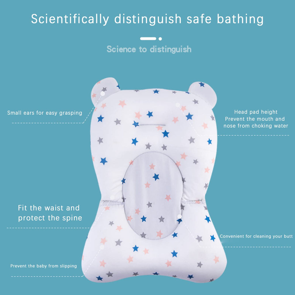Bath Cushion Support Bat Newborn Floating Bath Sling for Infant Tub (White Star, 28cm*43cm*26cm)