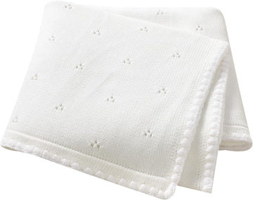 Blanket Knit White Swaddle Receiving Blankets for Boys & Girls Cotton