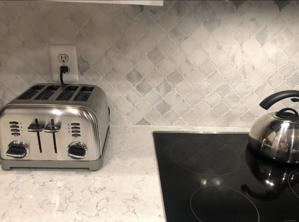 Carrara White Marble Medium Arabesque Baroque Lantern Mosaic Tile Polished Kitchen Bath Wall Floor Backsplash Shower