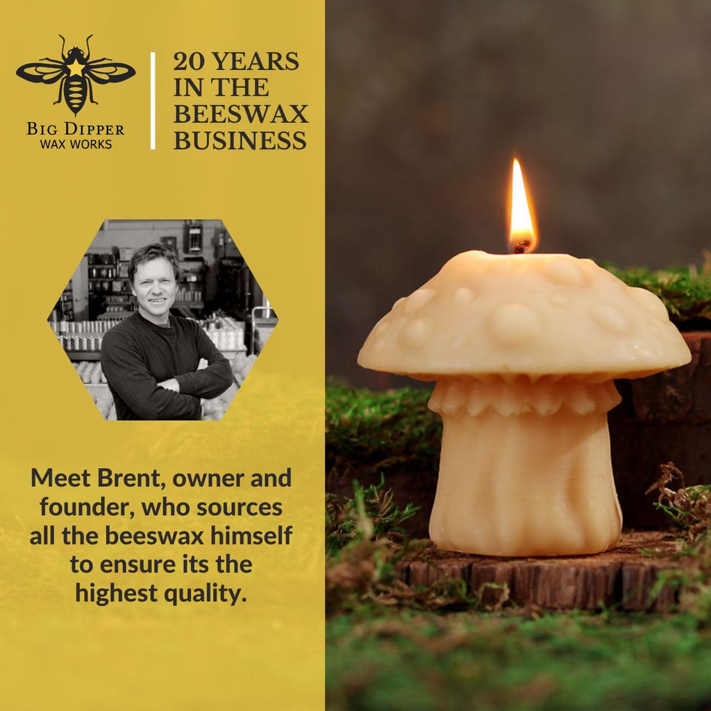 Beeswax Amanita Mushroom Candle, 3.5 x 3in