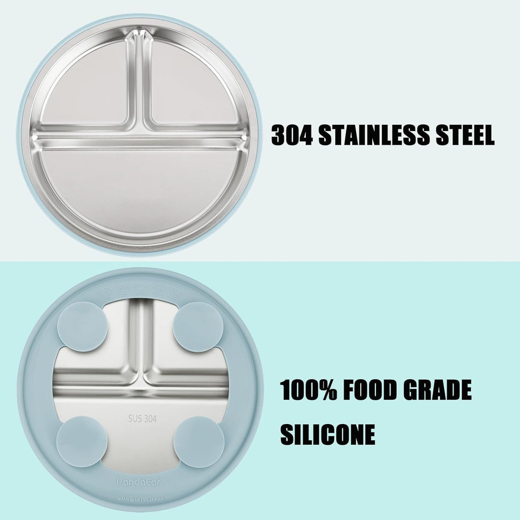 3 Pack Stainless Steel Baby Suction Plates With Lids