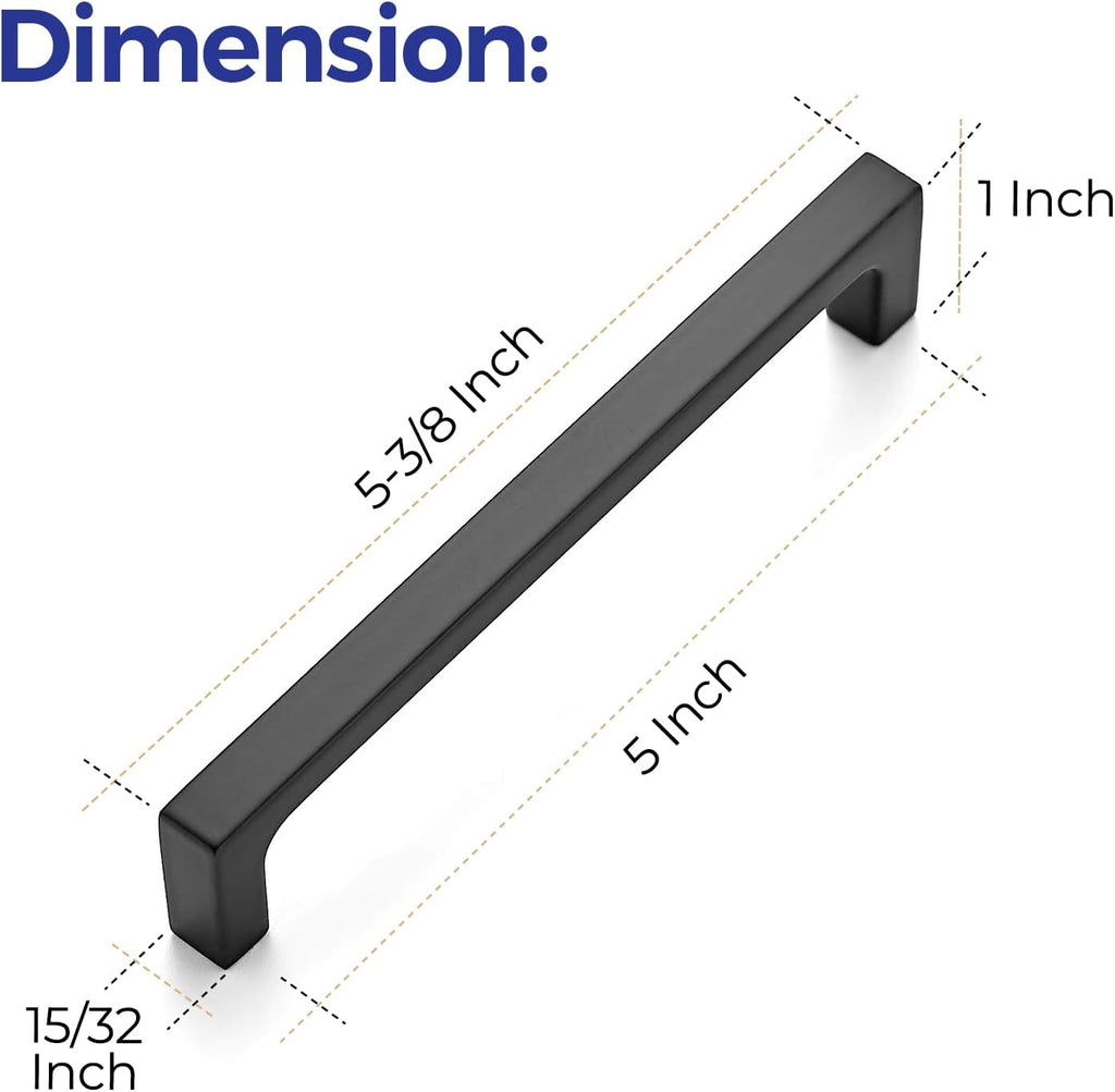 30 Pack Solid 5 Inch Kitchen Square Cabinet Handles Matte Black Pulls Drawer Pulls Kitchen Cabinet Hardware Flat Black