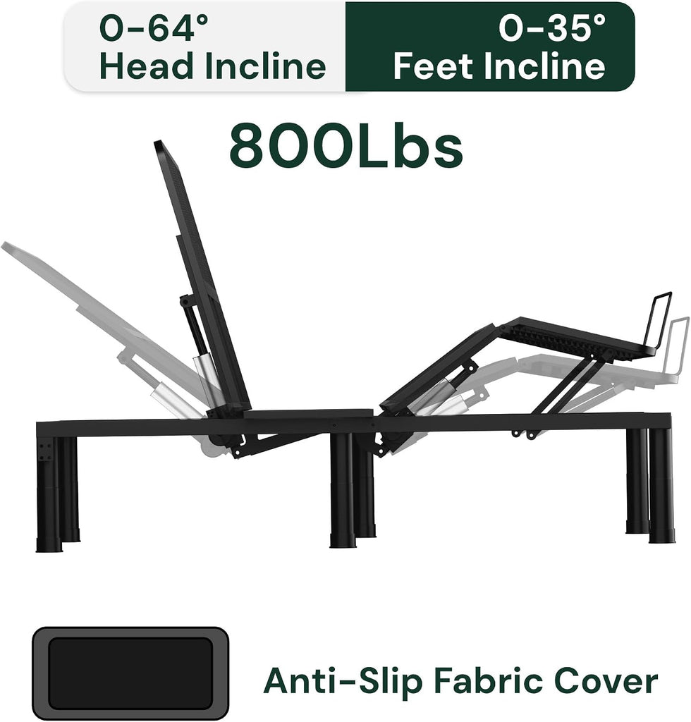 Queen Adjustable Bed Frame with Wireless Remote, Zero Gravity, Head & Foot Incline, Anti-Snore, Memory Presets, Quiet