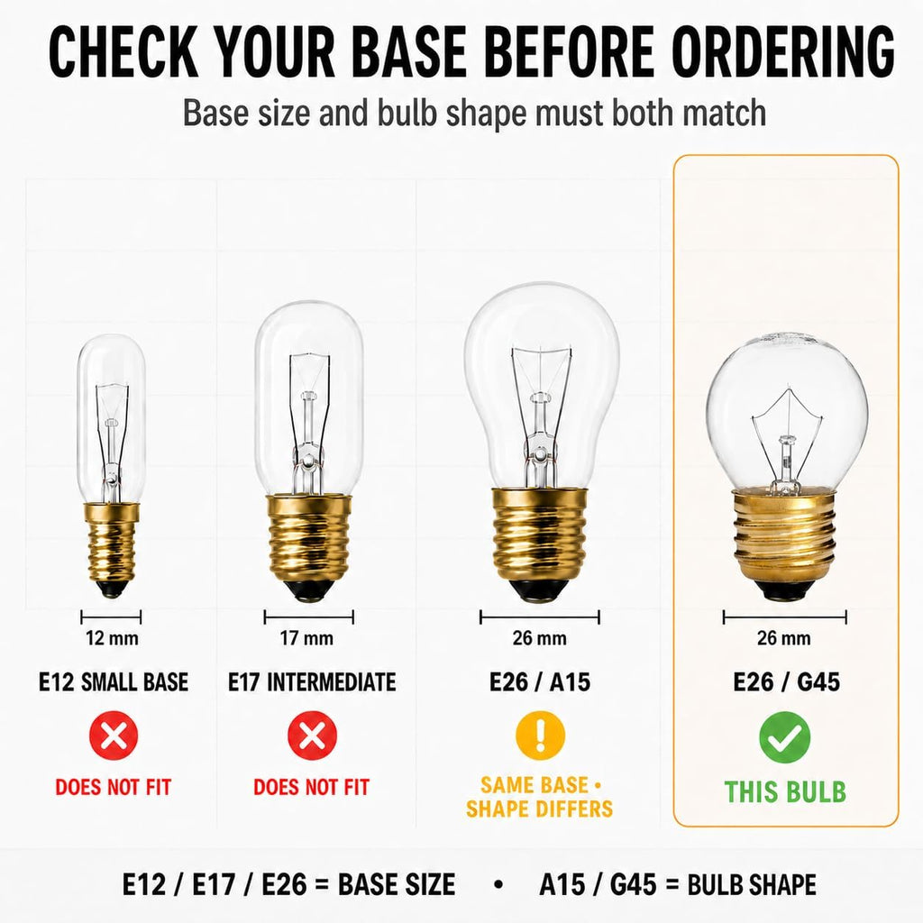 G45 High Temp Oven Light Bulb, 40 Watt 120V 570 °F, E26 Medium Base, 4-Pack