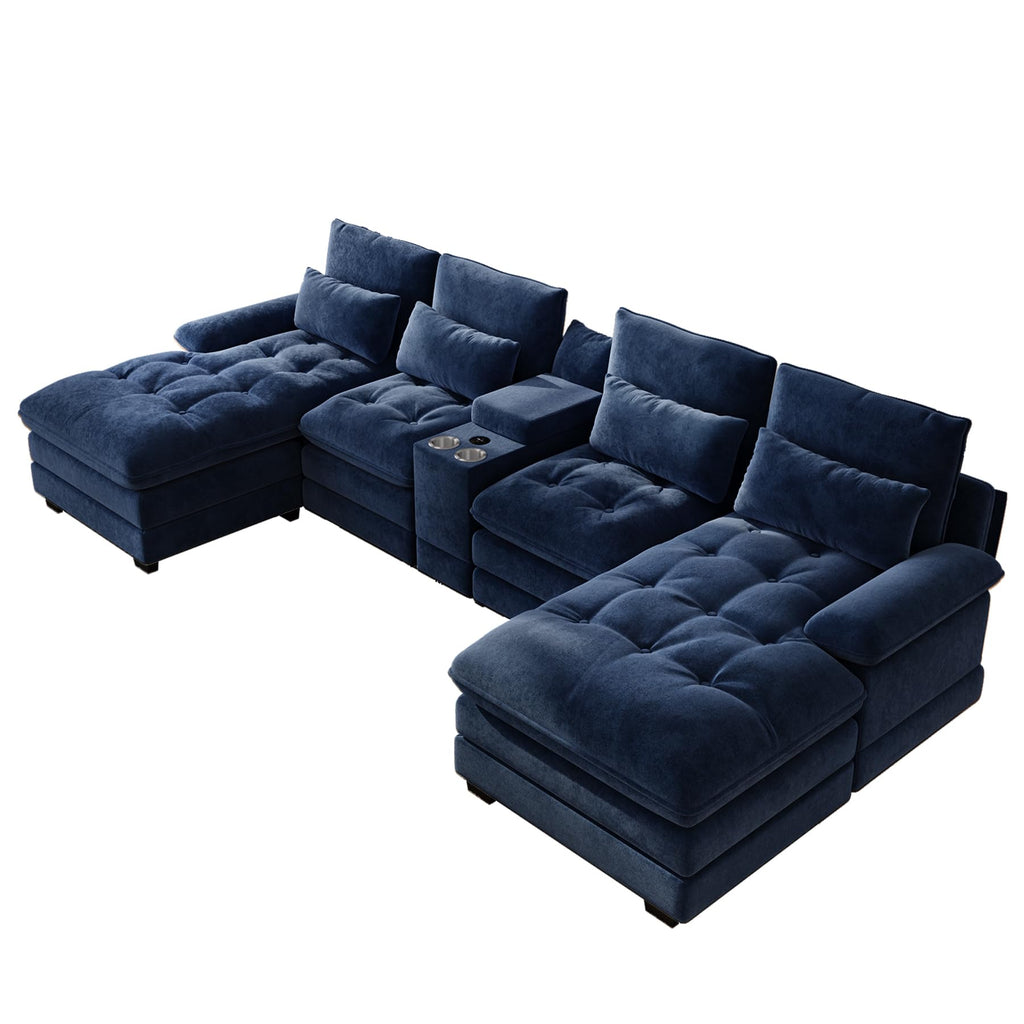 134" U-Shaped Sectional Couches with Storage, Blue