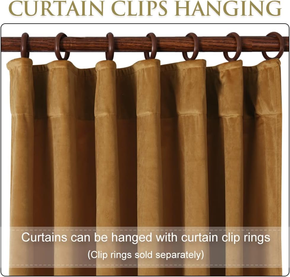 Gold Brown Blackout Velvet Curtains 84 inches Long, Super Soft Thermal Insulated Privacy Protect Sliding Door Panels