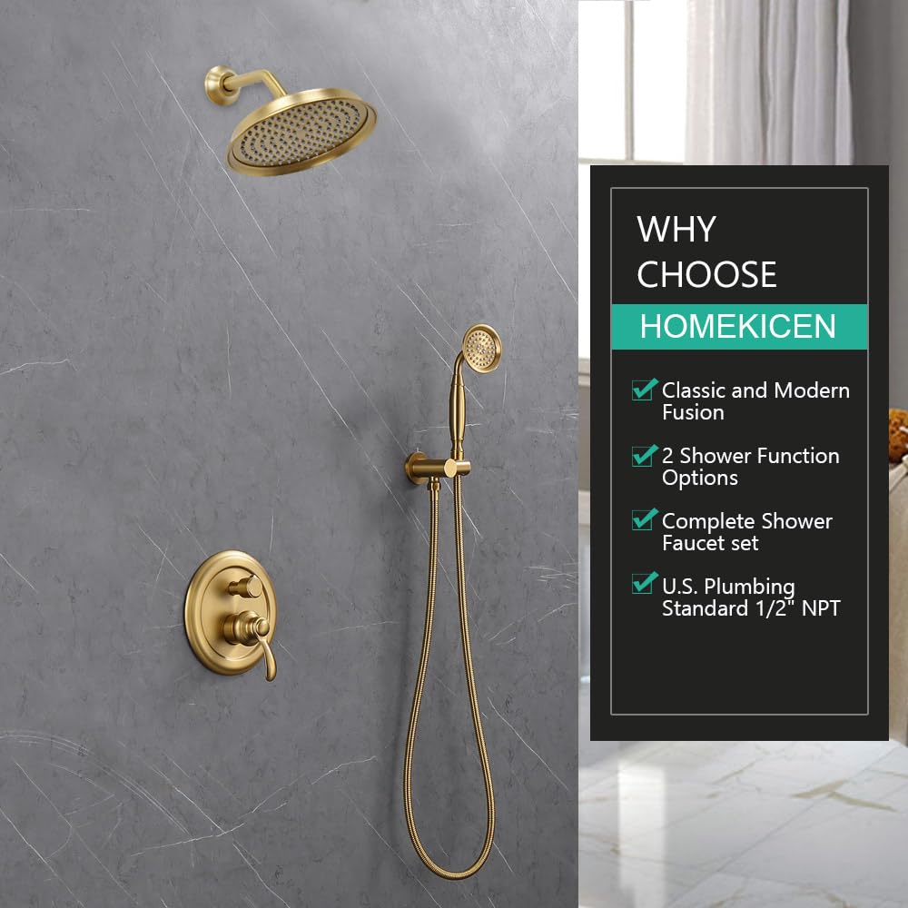 Antique Brass Shower Faucet, 9 Inch Rain Head Shower Set