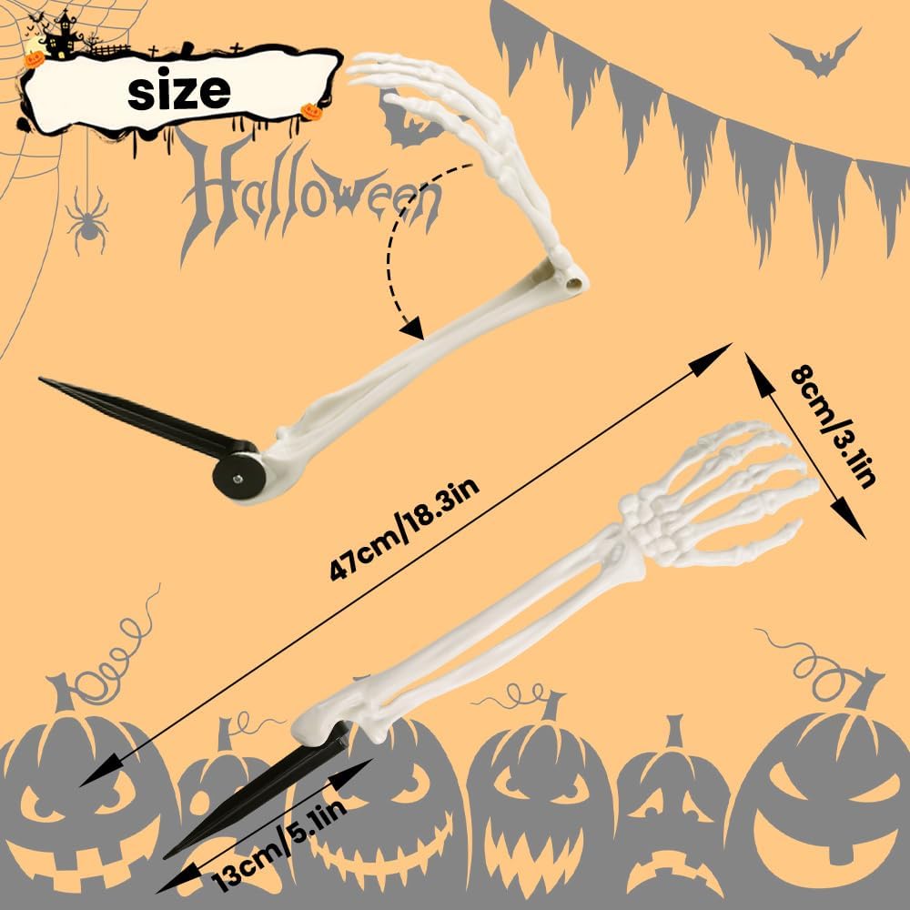 Halloween Skeleton Arm Decor White Hands Stakes - Set of 10
