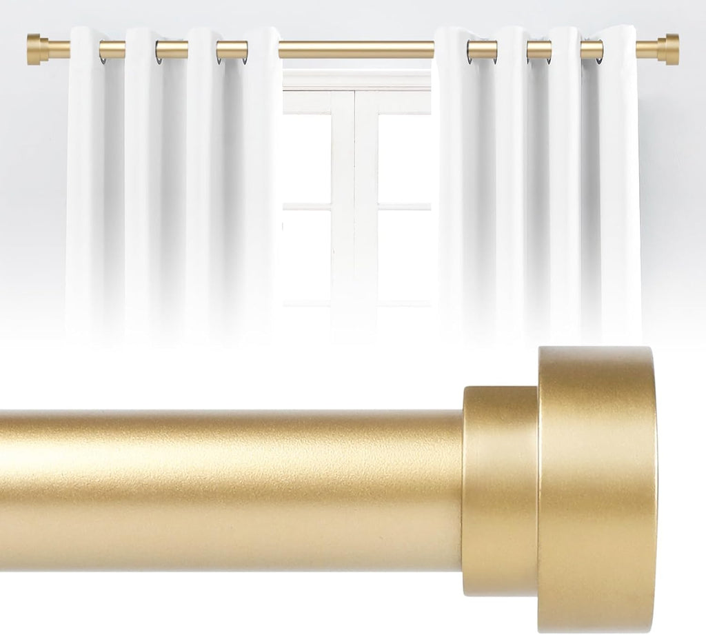 Gold Curtain Rods for Windows 48 to 84 Inch,1 Inch Heavy Duty Curtain Rods,Adjustable Modern Drapery Rod,Window