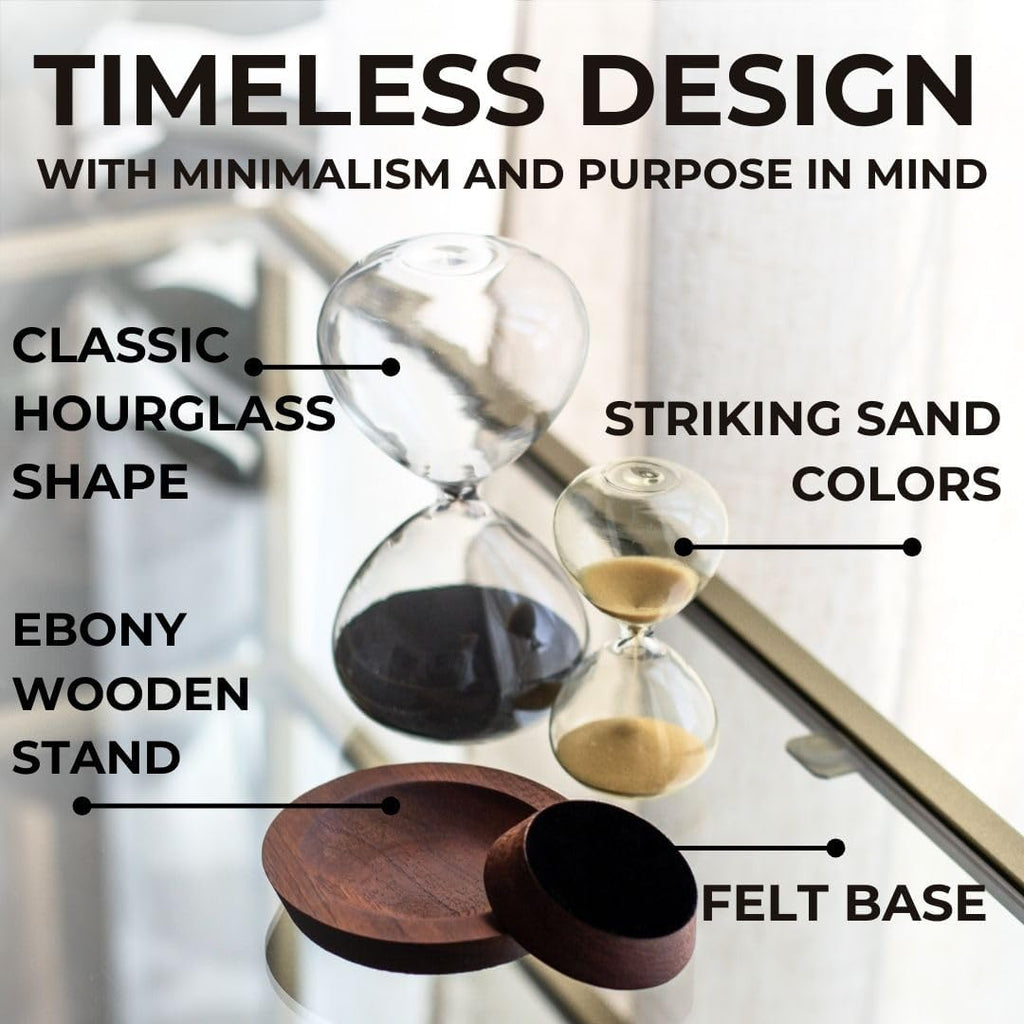 Decorative Hourglass Sand Timer Set - Includes 25 and 5 Minute Sandglass Pomodoro Timers with Wooden Bases - Time