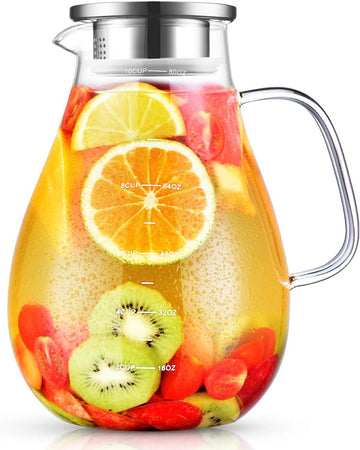 Glass Pitcher, 80oz Water Pitchers with Lid and Spout for Drinks, Hot&Cold Beverage, Juice, Iced Tea Pitcher for