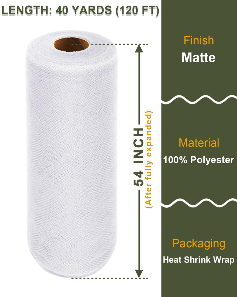 Tulle Fabric Roll 54 Inch x 40 Yards for Wedding Decor (White)