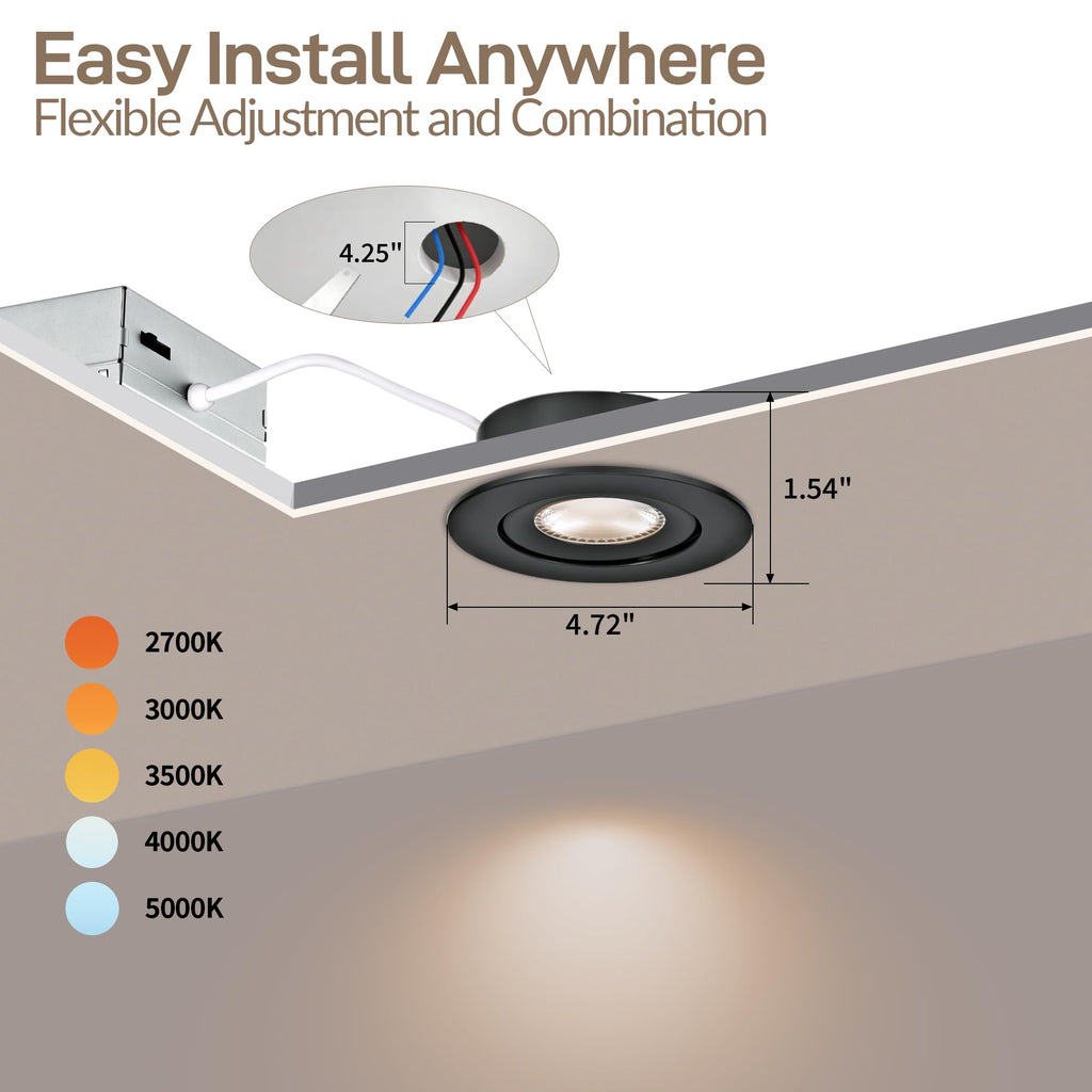 Black Led Recessed Lights 4 in 1 Pk with Nightlight,Dimmable