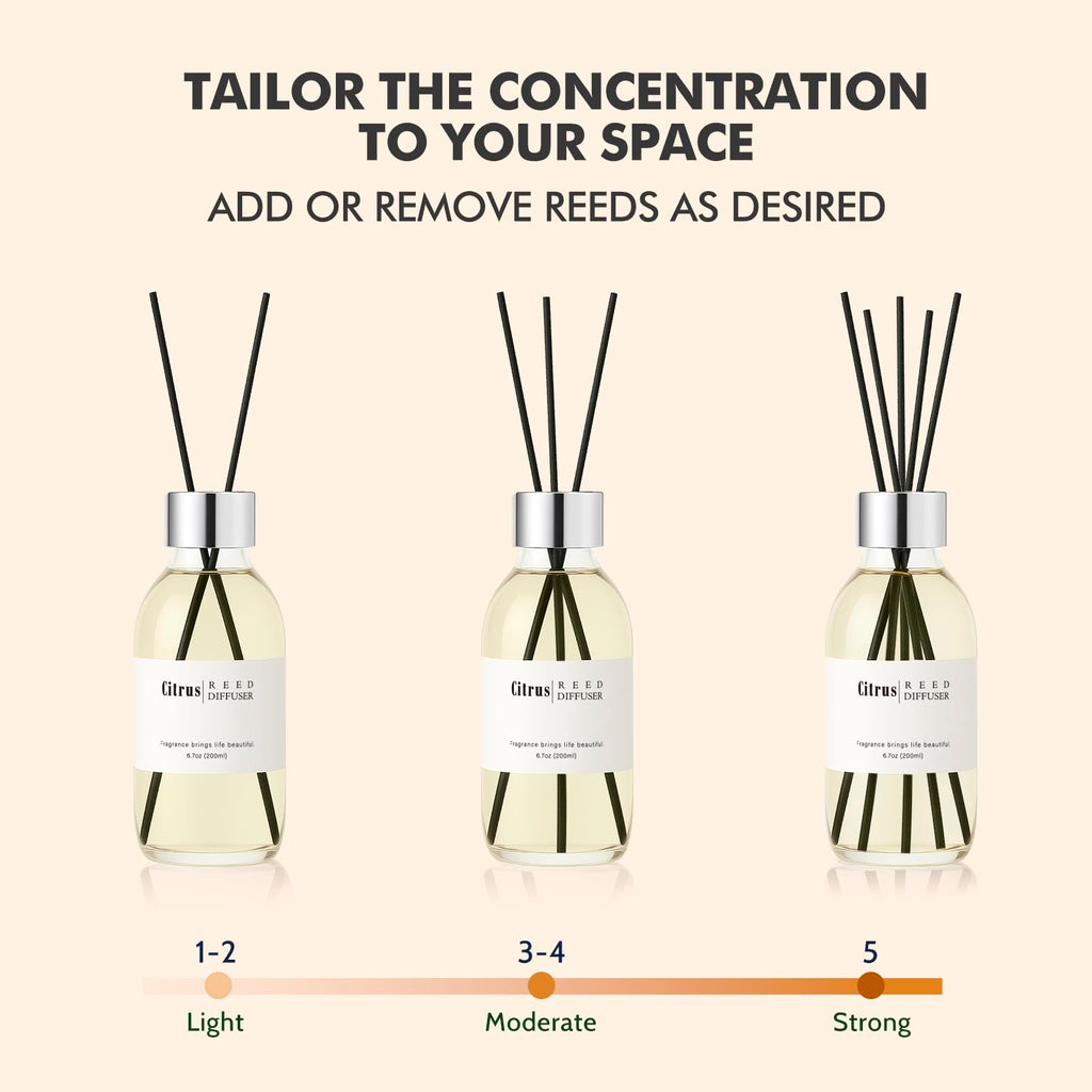 Reed Diffuser Set, 6.7 oz Citrus Scented Diffuser with Sticks, Home Fragrance Reed Diffuser Shelf Decor