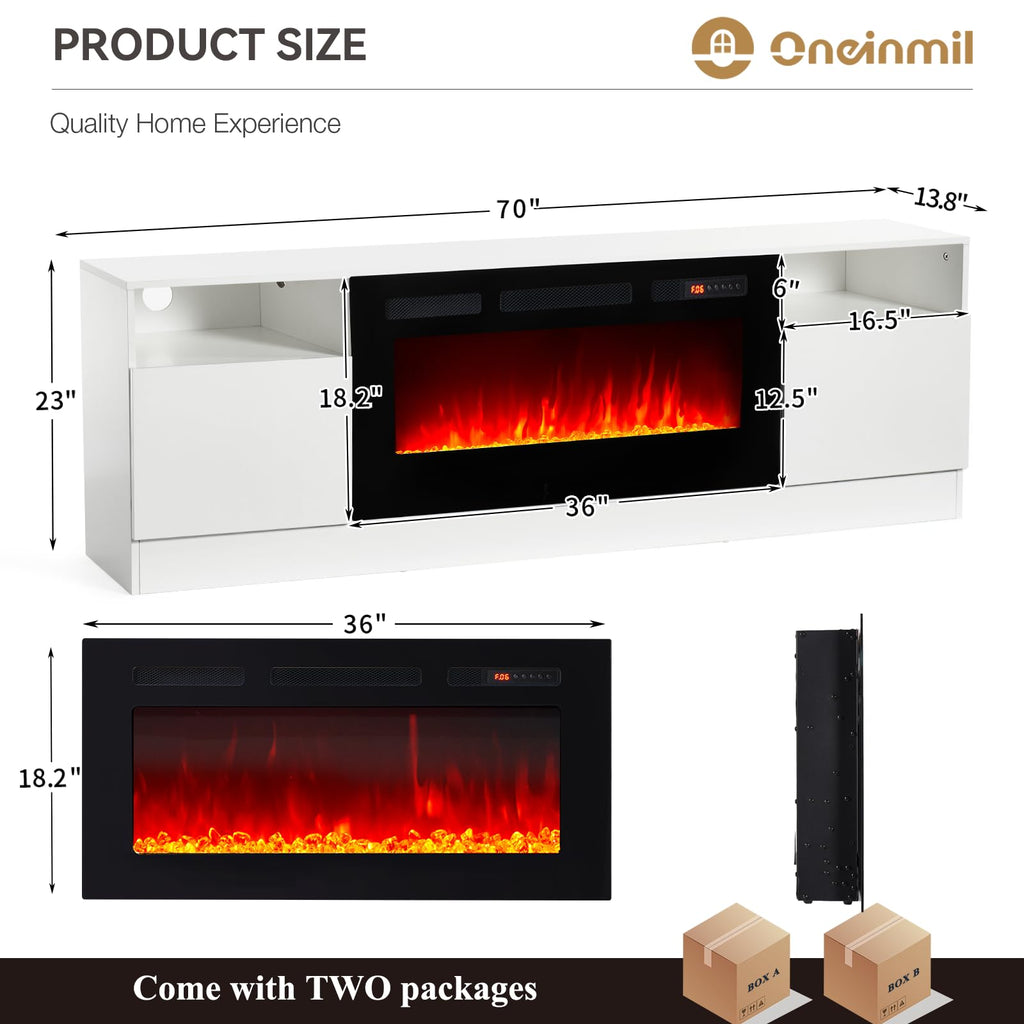Fireplace TV Stand with 36" Electric Fireplace, LED Light Entertainment Center, Modern Wood Texture Highlight Storage