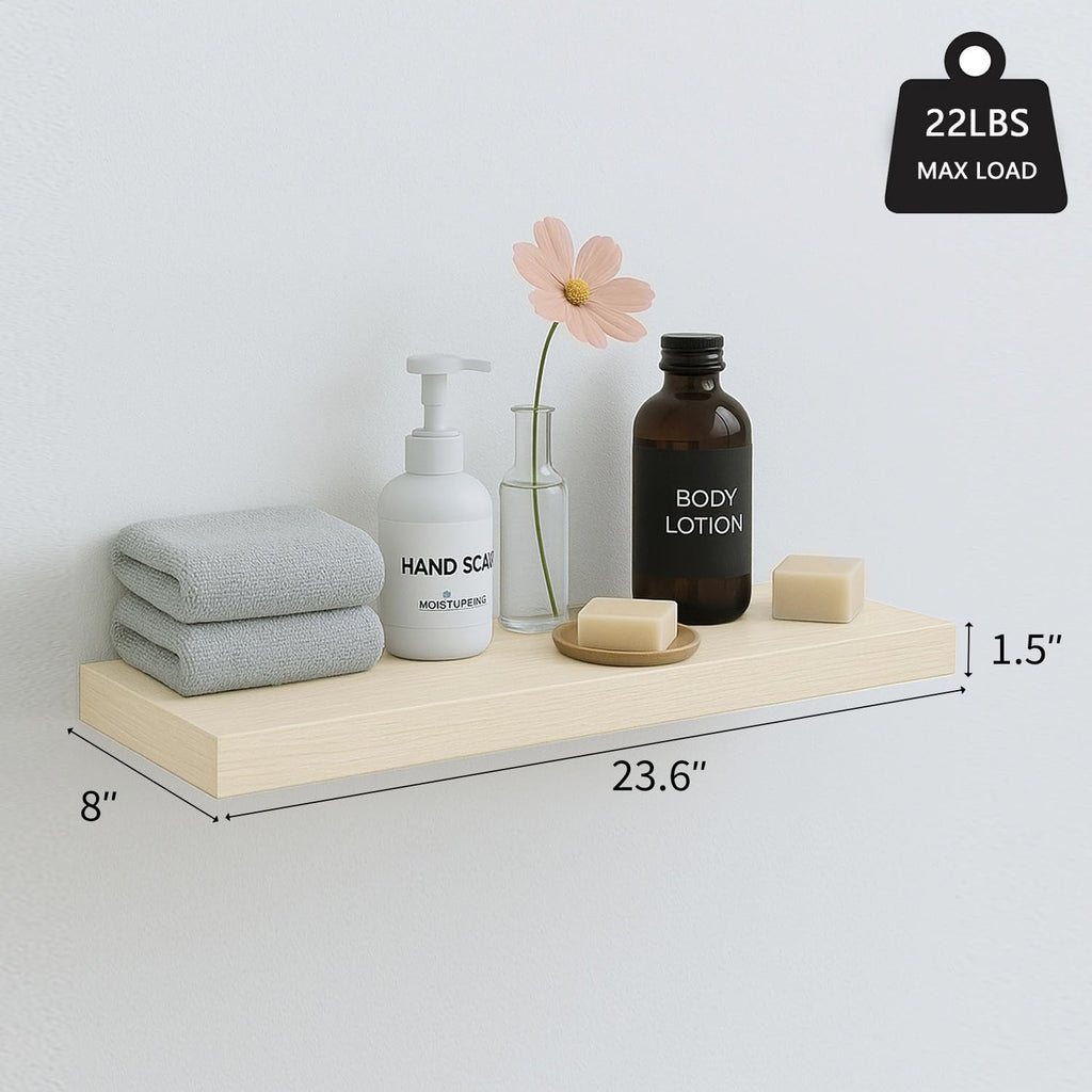 24in White Oak Floating Shelves for Wall, Set of 2