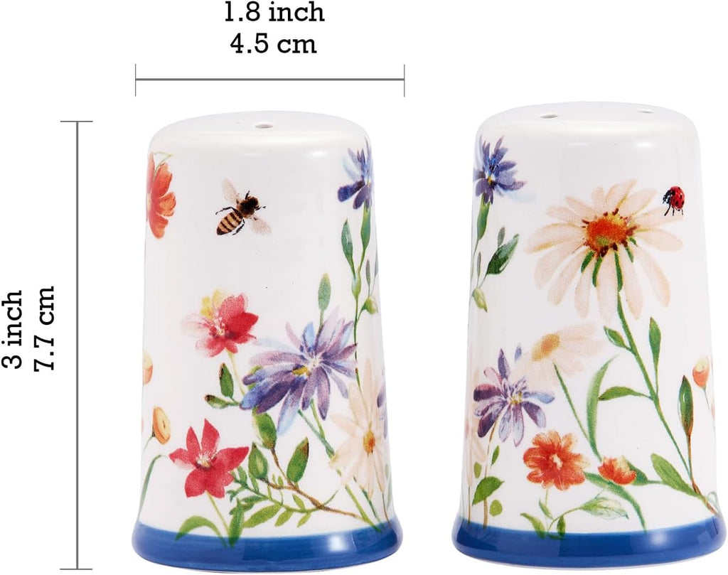 Summer Provence Ceramic Salt & Pepper Shaker Set or Decor, Dishwasher Safe - Set of 2