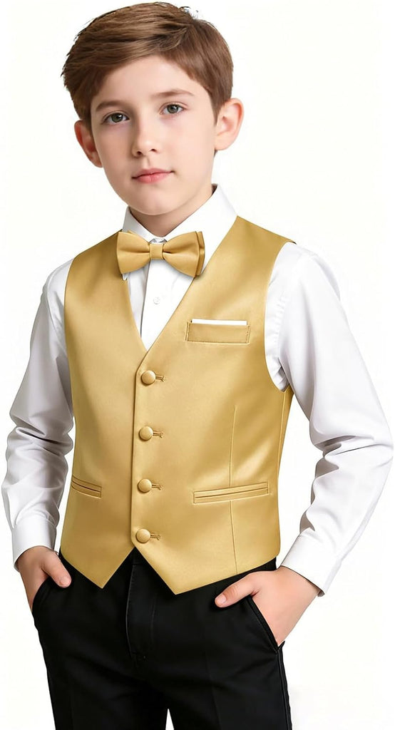 Boys Vest Solid Suit Vest for Boy Tie Bowtie Pocket Square Cufflinks Lapel Pin Tie Clip Vests Kid