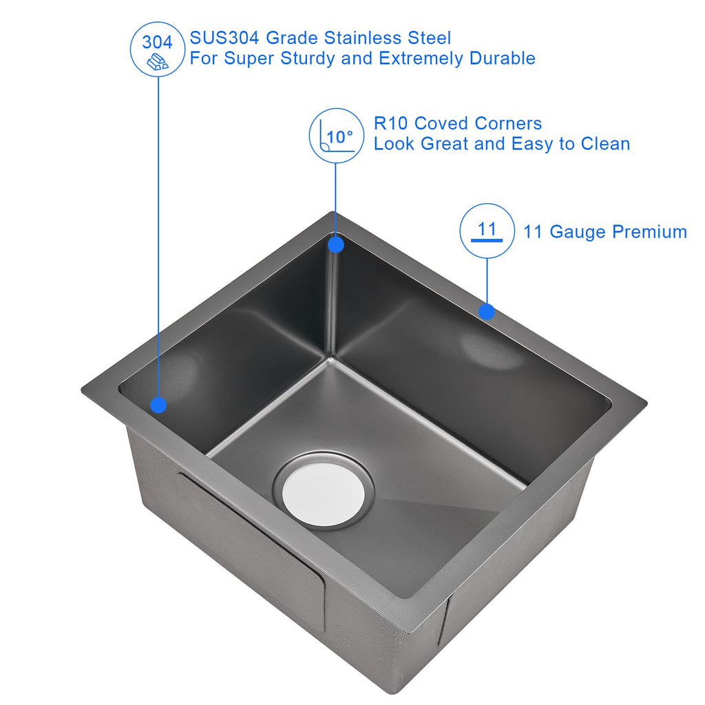 15"x17" Undermount Single Bowl Bar Sink 304 Black Stainless Steel
