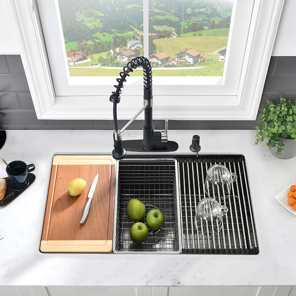 30x19 Undermount Kitchen Sink Black Stainless Steel Sink Workstation